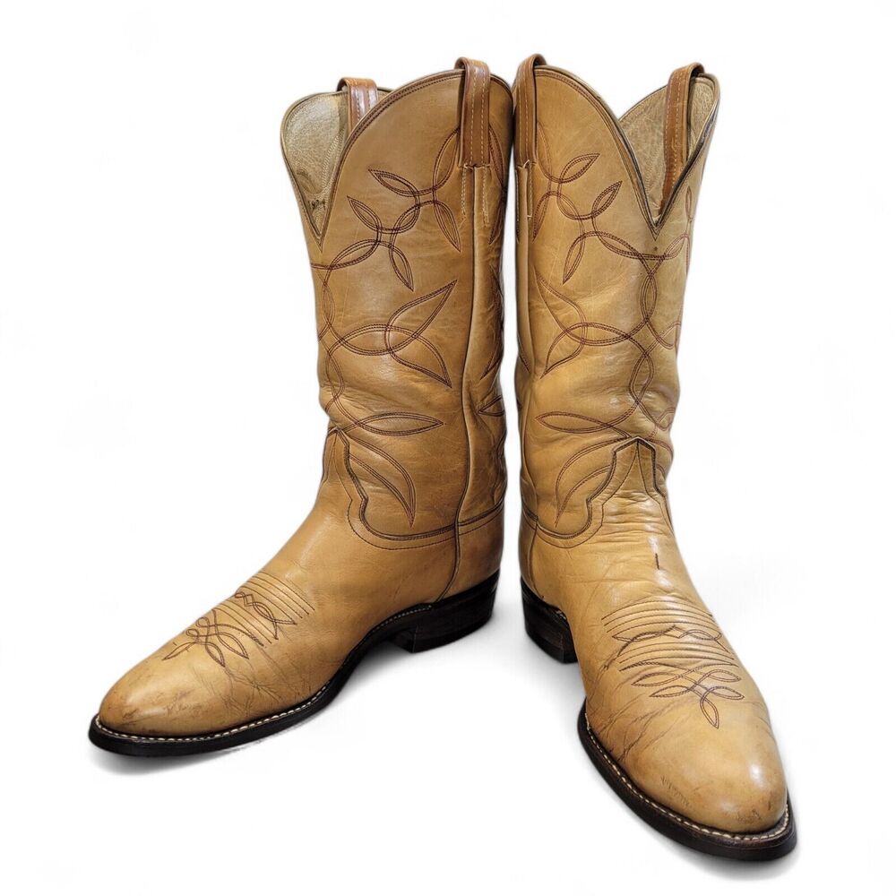 Hondo Men's‎ Yellow Cowboy Boots Size 9.5D Westen Resoled With Rubber Soles